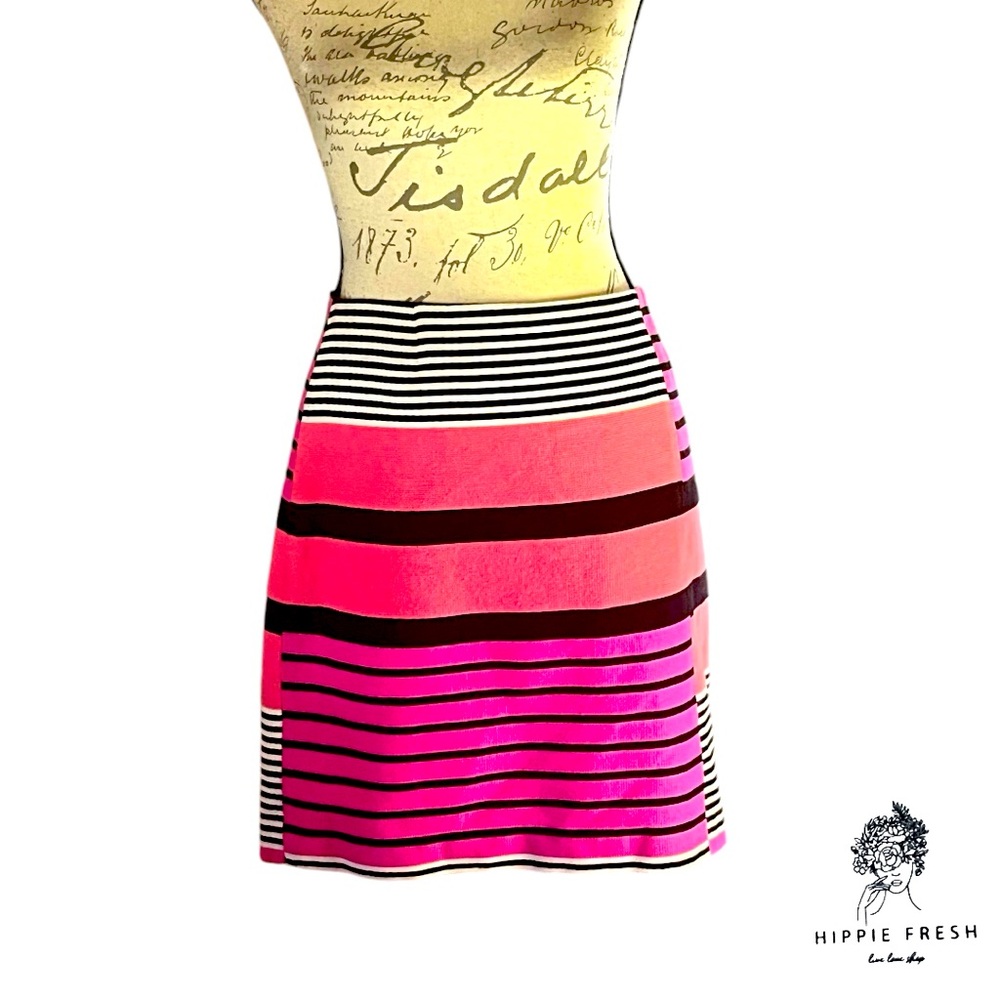LOFT Pink Black Colorblock Mixed-Stripe Women's Mini Skirt Size 12P